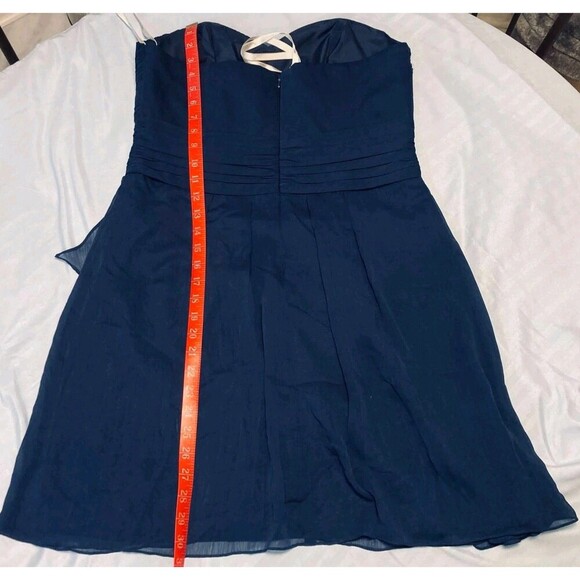 David's Bridal Dress Sz 2 Navy Blue Strapless Chiffon Brides Formal Cocktail - Picture 3 of 11